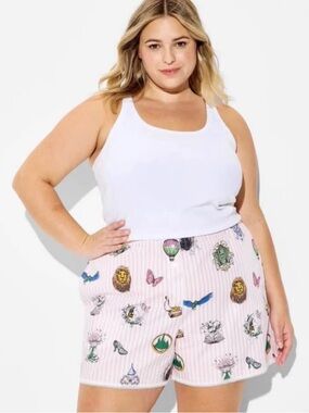 Wicked by Katie Kime Pink Striped Pajama Shorts with Multicolor Motifs